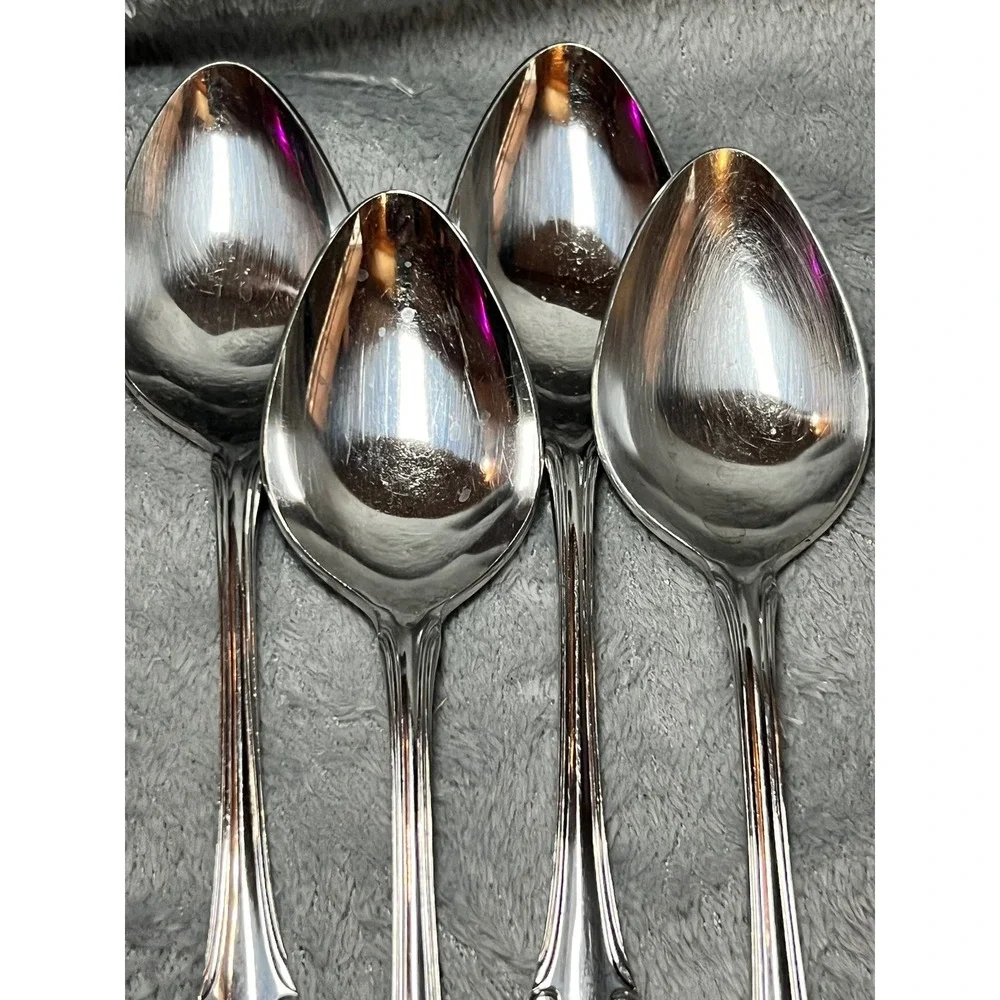 Vintage Eldan Japan Rococo‎ Style Stainless Serving Spoons Set of 4 Ornate 8in